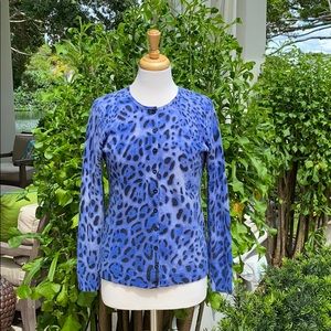 Bloomingdales Cashmere Blue Leopard Cardigan